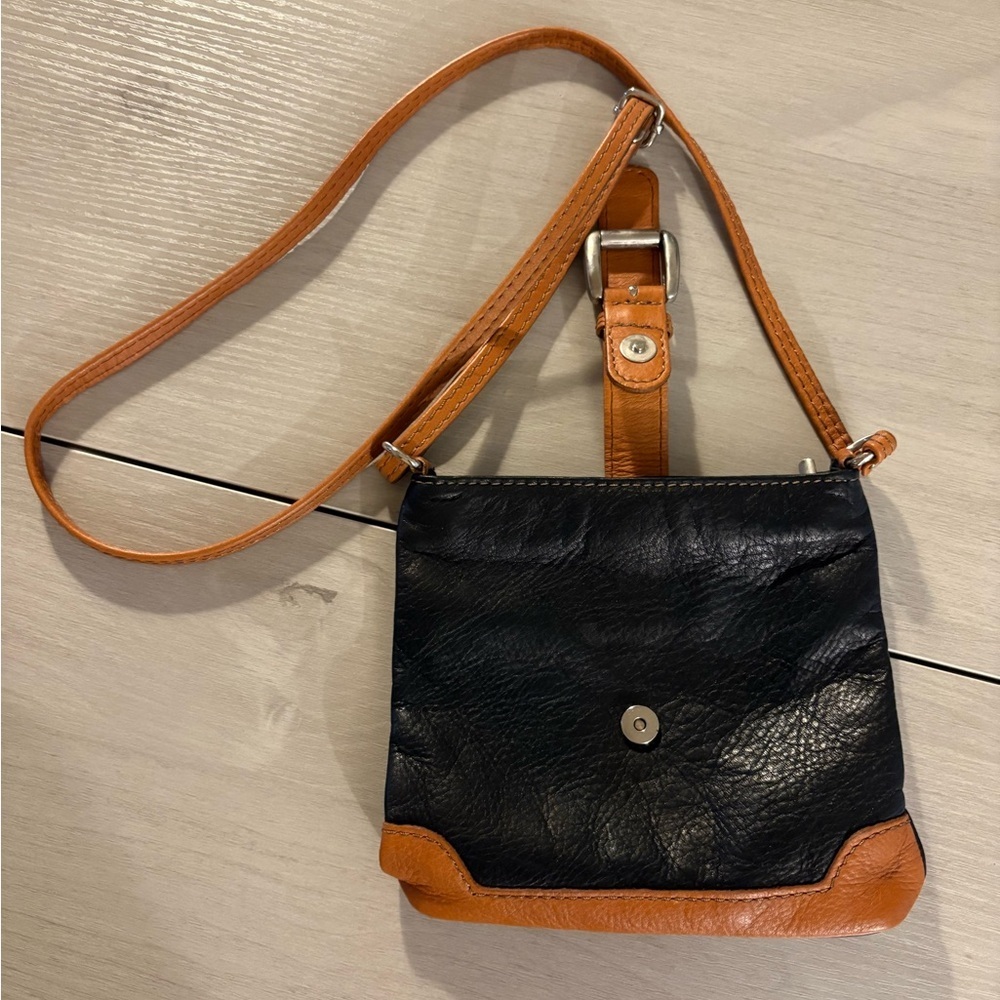 Black and Brown Real Leather Crossbody‎ Bag